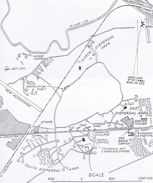 Britse schets vliegveld St Denijs Westrem uit 1943